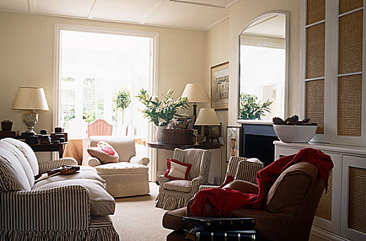 软垫,椅子,放置,正面,壁炉,传统风格,起居室