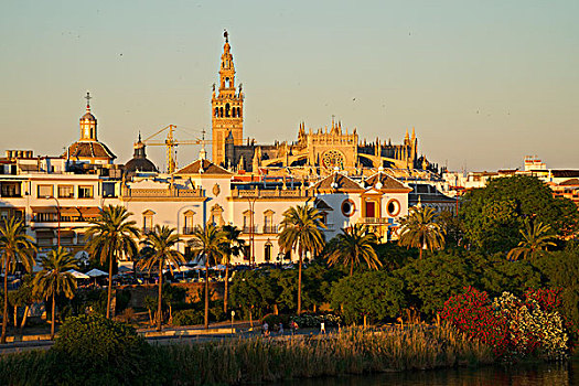 风景,上方,瓜达尔基维尔河,斗牛场,大教堂,塞维利亚,安达卢西亚,西班牙,欧洲