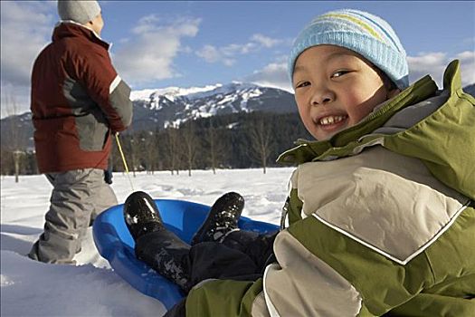 父子,雪橇运动,不列颠哥伦比亚省,加拿大