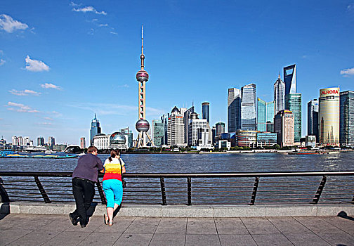 上海外滩观光平台眺望黄浦江对岸的陆家嘴