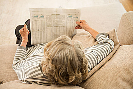 老年,女人,读,报纸