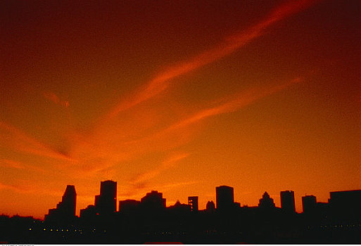 剪影,城市天际线,日落,蒙特利尔,魁北克,加拿大
