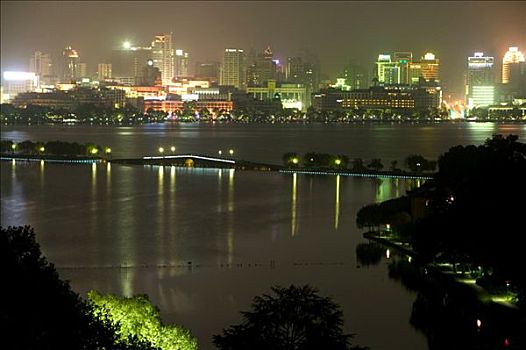 天际线,夜晚,杭州,浙江,中国