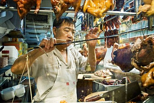 香港,中心,在家办公,街道,湿,市场,烹饪,肉,销售,顺序