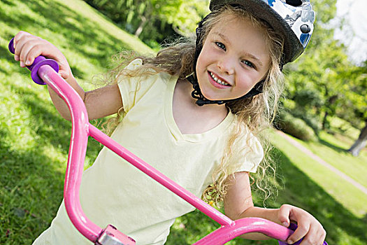 小女孩,自行车,夏天,公园