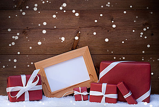 红色,圣诞装饰,礼物,雪,留白,雪花