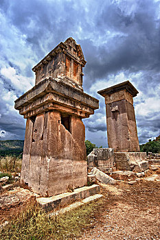 墓地,大理石,柱子,遗迹,世界遗产,土耳其,亚洲