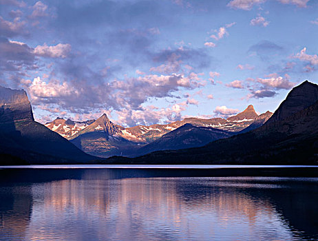 美国,蒙大拿,冰川国家公园,风暴,上方,圣玛丽湖,山,早晨,大幅,尺寸