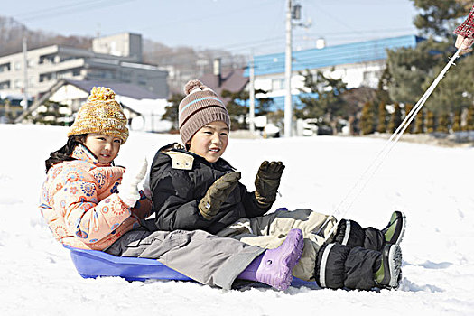 孩子,雪橇运动