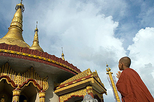 寺庙,金庙,印度,上面,山,流行,斑点,本地人,捐赠,缅甸,政府,孟加拉