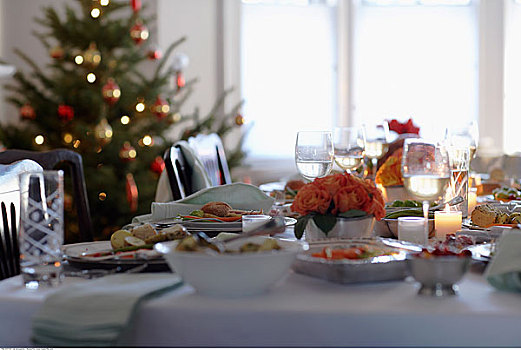 餐具,左边,桌上,圣诞晚餐