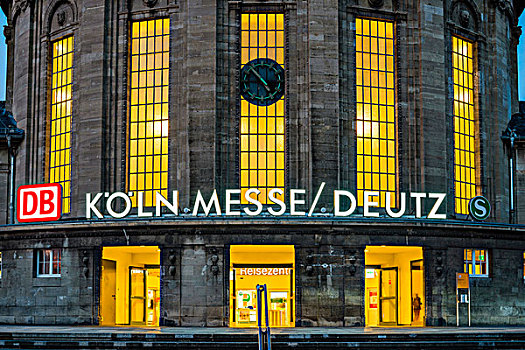 火车站,黄昏,光亮,科隆,北莱茵威斯特伐利亚,德国,欧洲