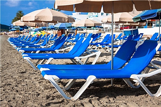折叠躺椅,上方,沙子,自然风光,海滩,伊比萨岛,巴利阿里群岛,西班牙