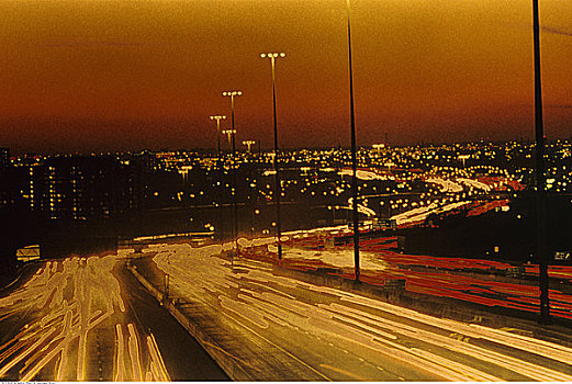公路,交通,光影,日落,401号公路,多伦多,安大略省,加拿大