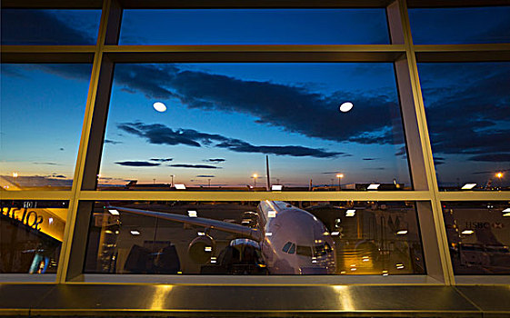 航站楼,窗户,风景,飞机,纽约,美国