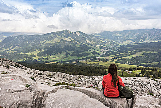 女人,远足,喀斯特地貌,地点,风景,生物保护区,entlebuch,瑞士