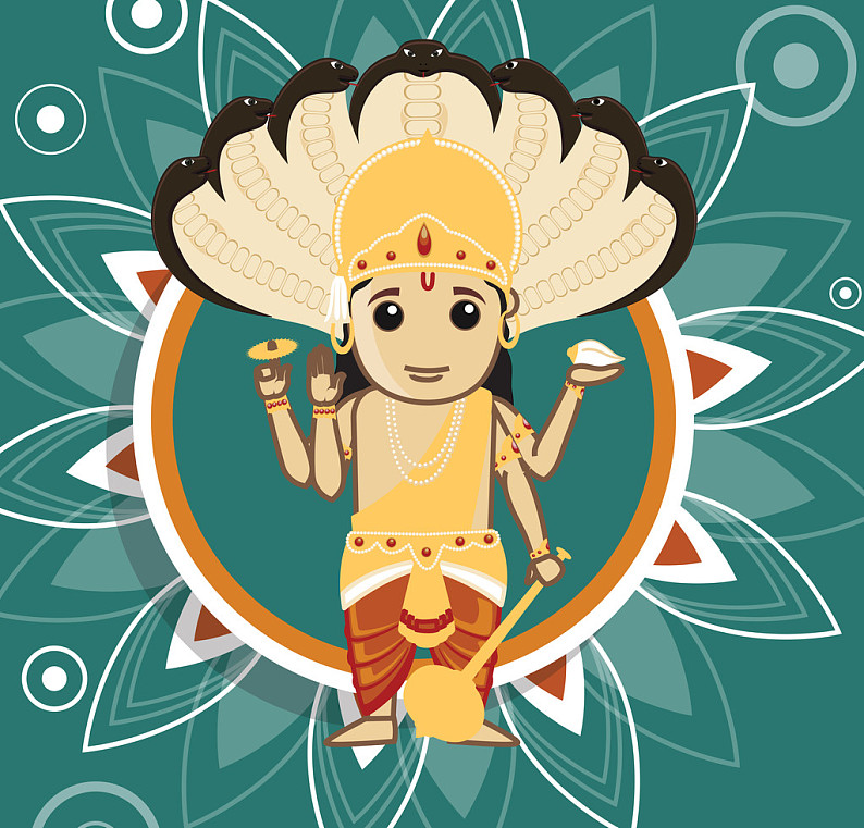 毗湿奴,印度教,神,创意,插画