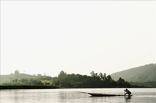 剪影,一个人,划船,船,清莱,省,泰国