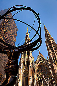 大教堂,铜像,阿特拉斯神,纽约,美国