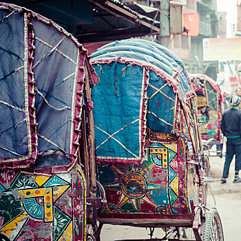 彩色,尼泊尔,人力车,街道,加德满都
