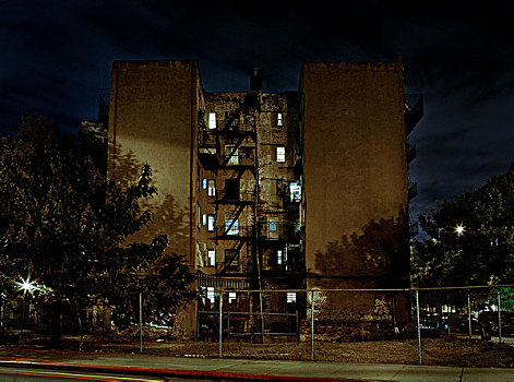 公寓楼,夜晚,威廉斯堡,布鲁克林,纽约