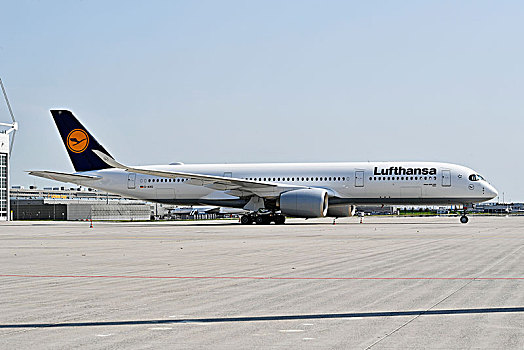 汉莎航空公司,空中客车,停放,位置,慕尼黑,机场,德国,欧洲