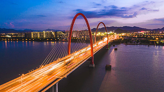 杭州之江大桥夜景航拍