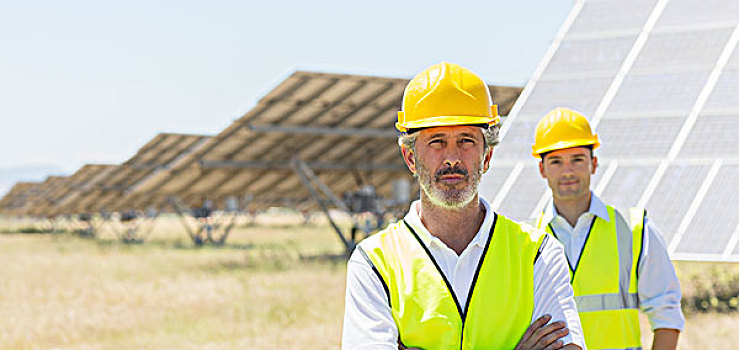 工人,站立,太阳能电池板,乡村风光