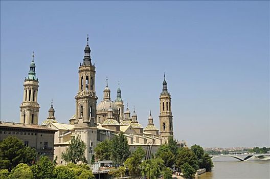 埃布罗河,大教堂,萨拉戈萨,阿拉贡,西班牙,欧洲