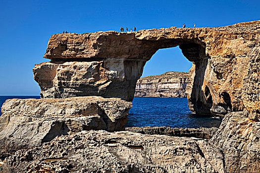 蔚蓝,窗户,自然,石头,拱形,西海岸,戈佐,马耳他,欧洲
