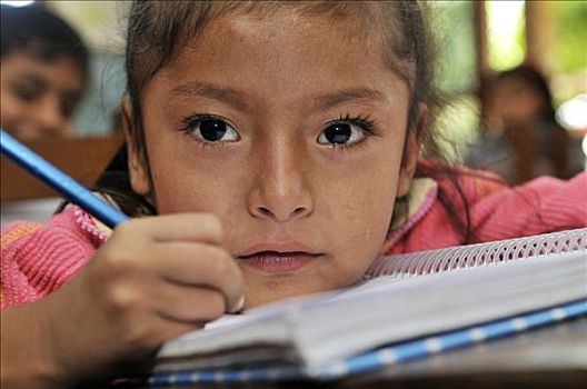 女孩,文字,学校,贫民窟,区域,计划,玻利维亚,南美