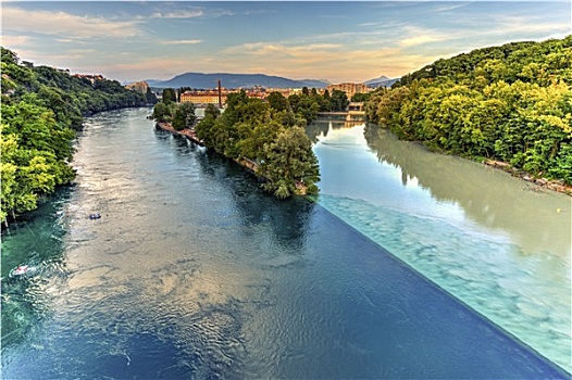 河,交汇,日内瓦,瑞士