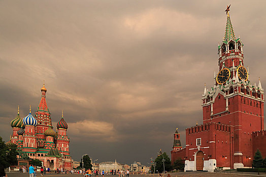红场,克里姆林宫,大教堂,暴风雨天气,莫斯科,俄罗斯,欧洲