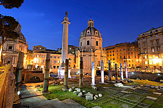 柱子,古罗马广场,蓝色,钟点,罗马,意大利,欧洲