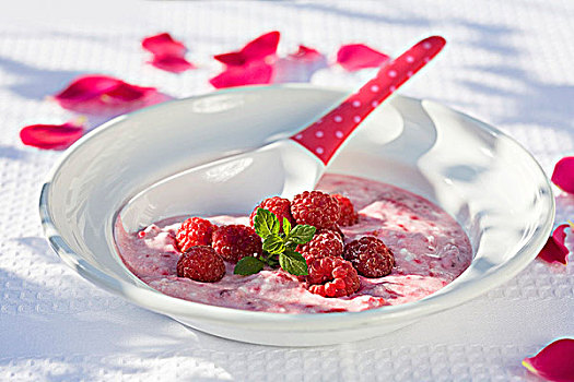 树莓酸奶,新鲜,树莓