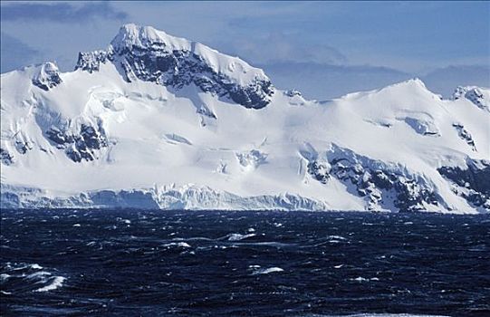 南极,海峡,接近,半岛,海岸线,风吹,白天