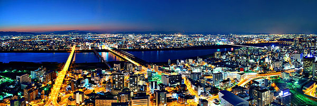 大阪,夜晚,屋顶,风景