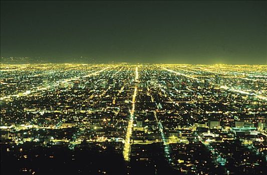 美国,加利福尼亚,洛杉矶,夜晚,全视图