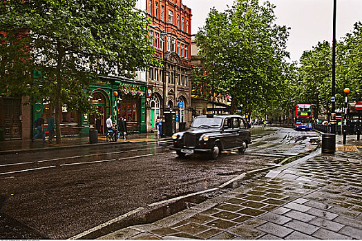 出租车,下雨,街道,伦敦,英格兰