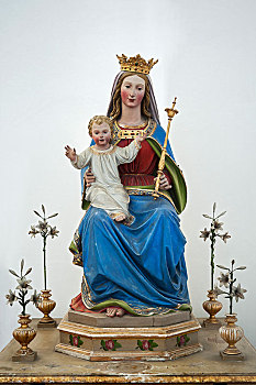 圣母玛利亚,抱孩子,耶稣,权杖,皇冠,寺院,教堂,上巴伐利亚,巴伐利亚,德国,欧洲