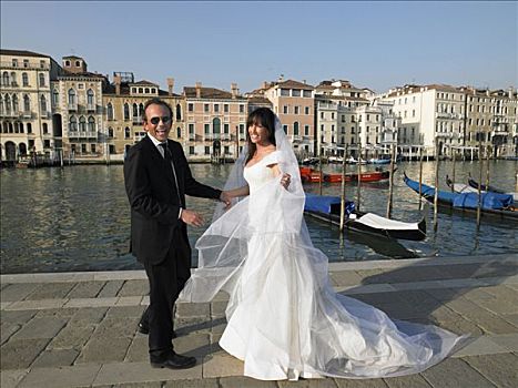新郎,新娘,笑,大运河,威尼斯,意大利