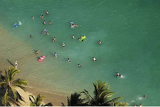 人,游泳,怀基基海滩,瓦胡岛,夏威夷,美国