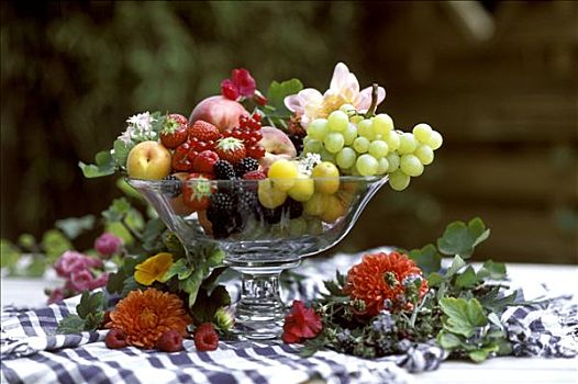 玻璃碗,满,水果