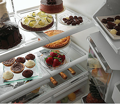 打开,电冰箱,甜点,食物