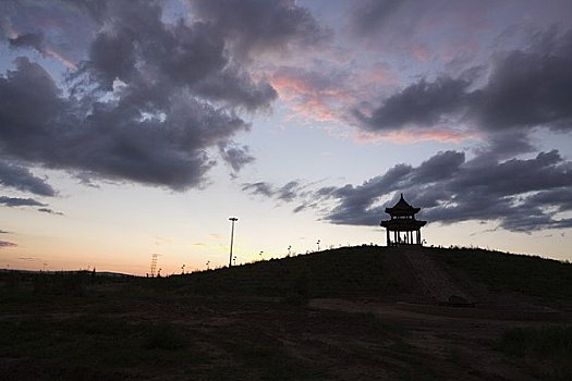塔,山顶,黄昏,内蒙古,中国