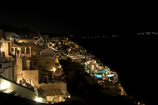 夜晚,锡拉岛,基克拉迪群岛,爱琴海,希腊
