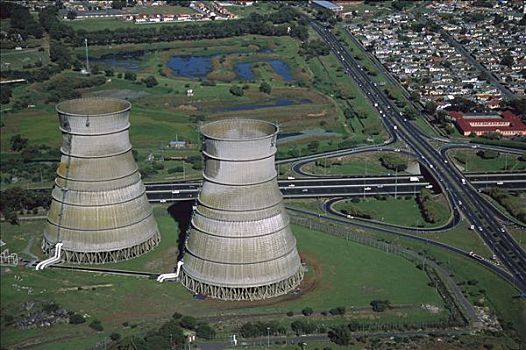 航拍,冷却塔,发电站,约翰内斯堡,南非