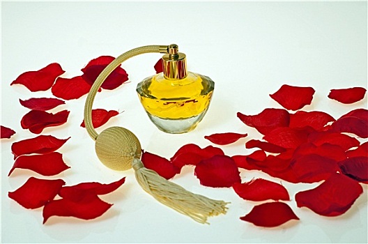 长颈细口瓶,香水,红色,花瓣,玫瑰
