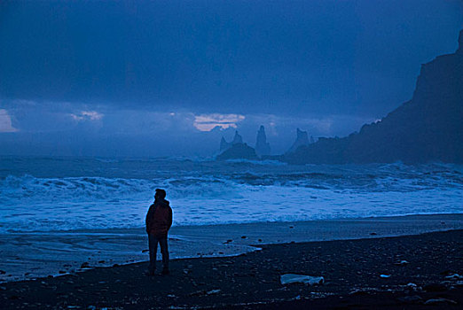 冰岛,黑沙,海滩,夜晚