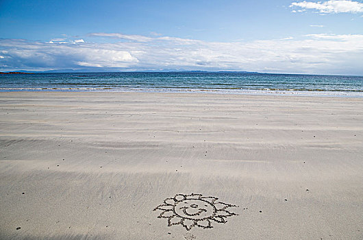 花,笑脸,沙子,海滩,茂尔岛,苏格兰
